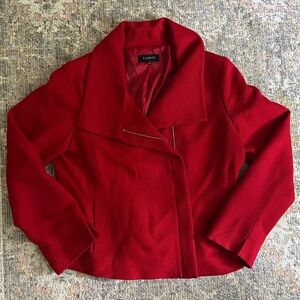 Talbots Women's Holiday Wool Blend Red Blazer Moto Jacket Gold Zipper